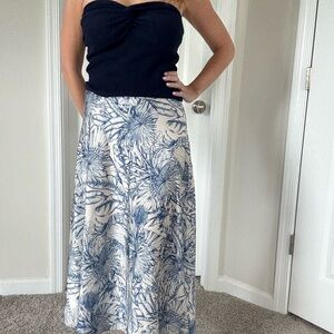 CHARLIE B Blue and White Floral A-Line Skirt